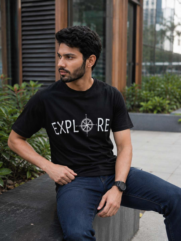 Explore Black Classic Fit T-Shirt Graphic T-Shirts Bushirt