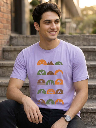 Travel Icons Lilac Classic Fit T-Shirt Graphic T-Shirts Bushirt