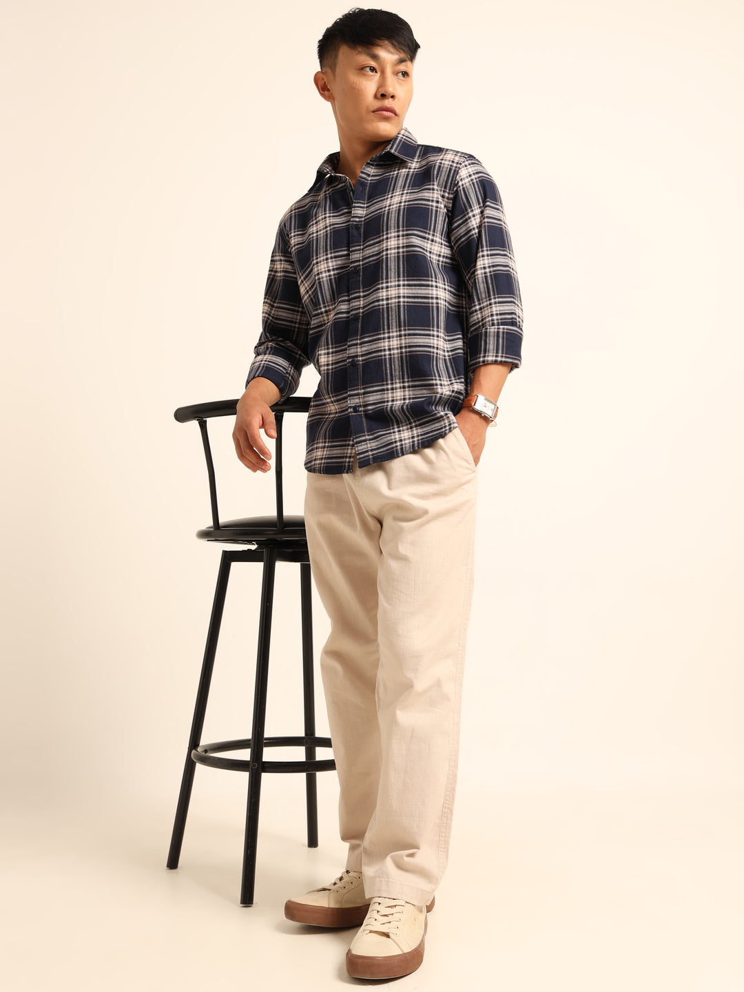 Navy Blue Regular Fit Check Shirt Checks Shirt Bushirt