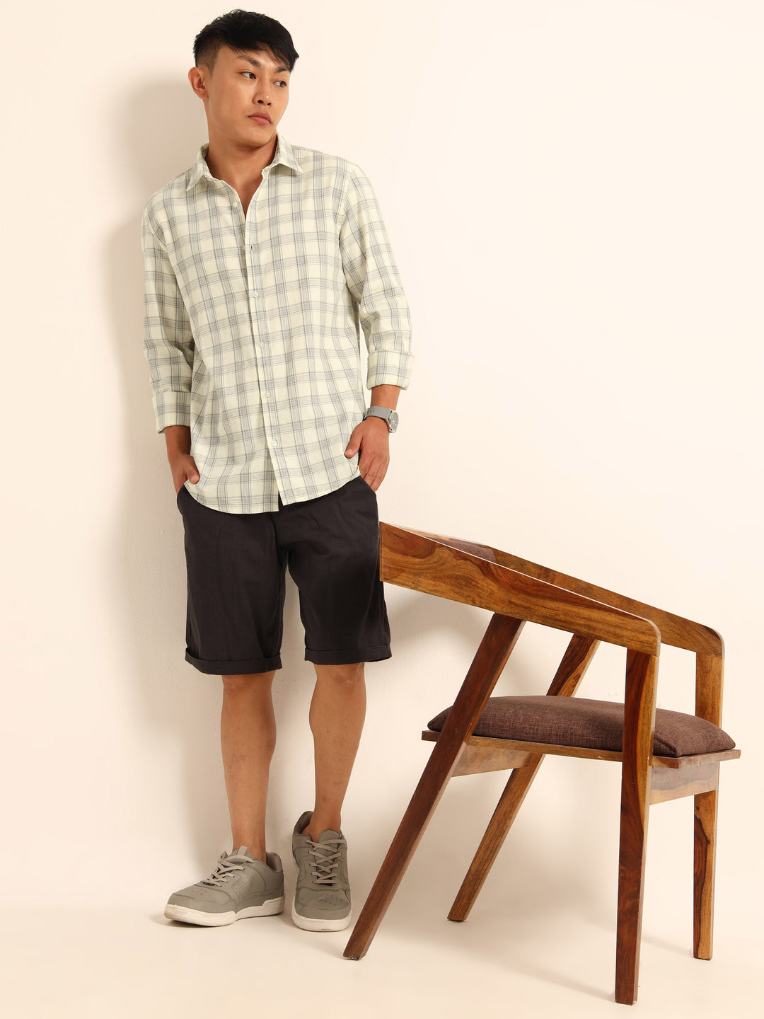 Ivory Regular Fit Check Shirt Checks Shirt Bushirt