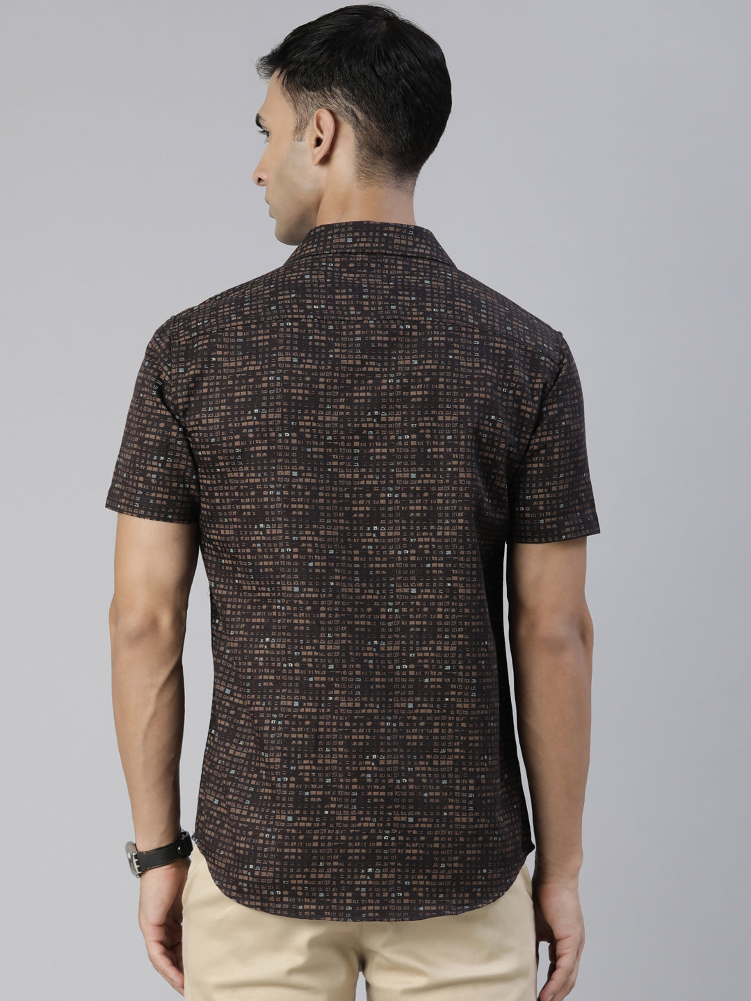 Dark Brown Printed Half Sleeves Shirt Printed Shirt Bushirt   