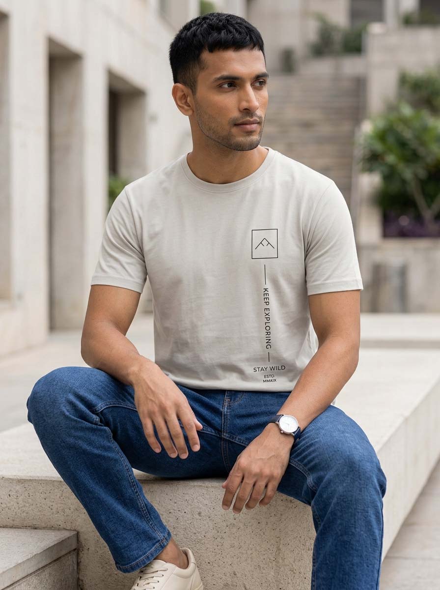 Keep exploring Pastel Grey Classic Fit T-Shirt