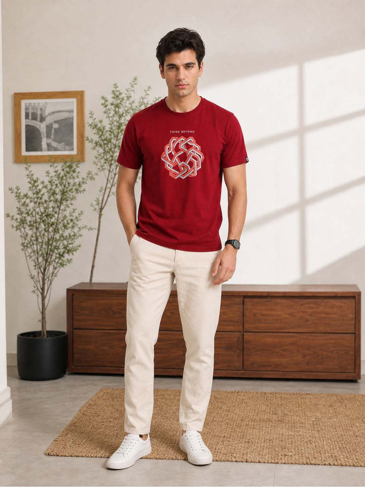 Think Beyond Maroon Classic Fit T-Shirt Graphic T-Shirts Bushirt