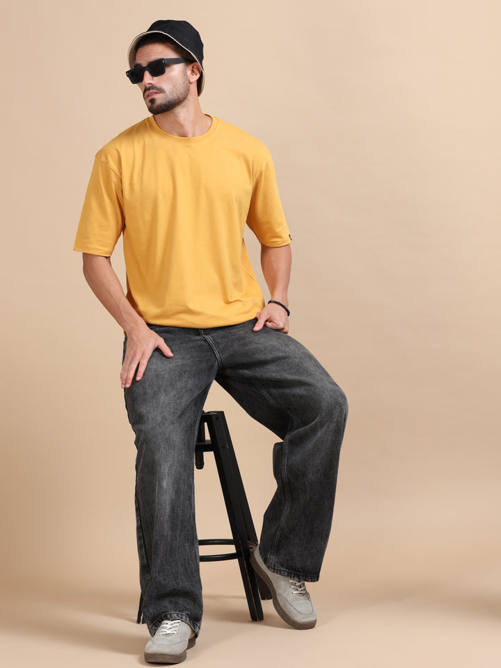 Mustard Oversize Solid T-Shirt Oversize T-Shirt Bushirt