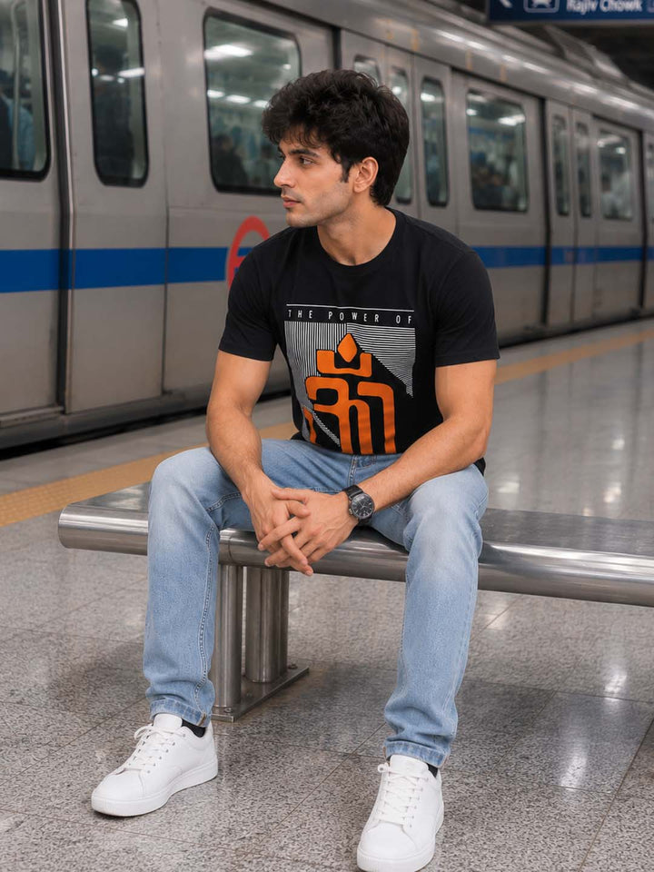 Power Of Om Black Classic Fit T-Shirt Graphic T-Shirts Bushirt