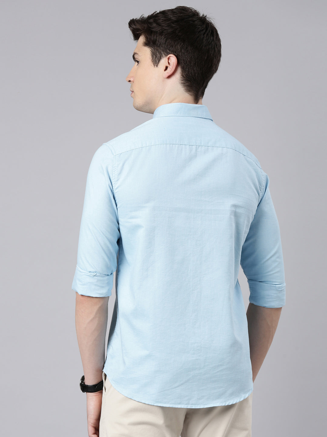 Beau Blue Button Down Solid Shirt Solid Shirt Bushirt   