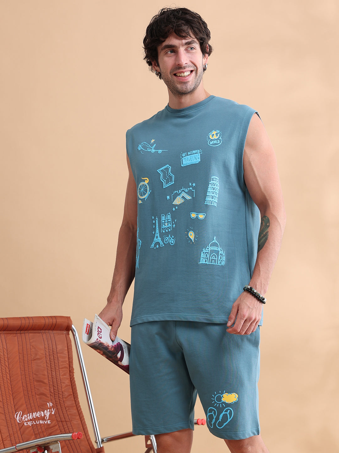 Stardust Blue Printed Oversized Sleeveless Co-Ords Oversize Co-ords Bushirt