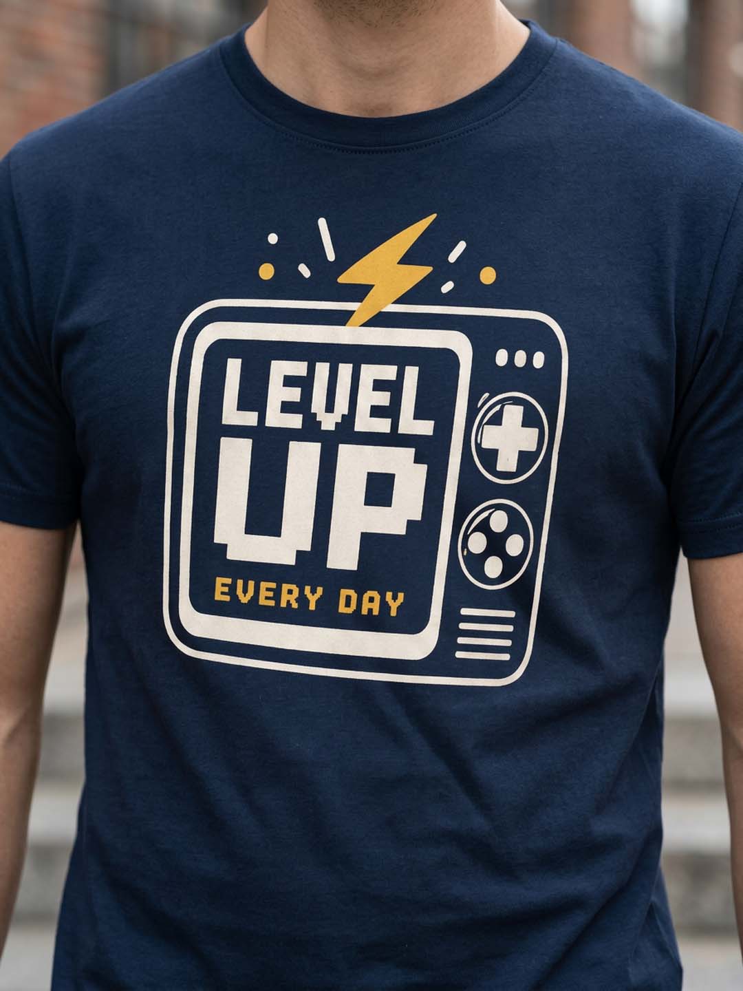 Level Up Navy Blue Classic Fit T-Shirt