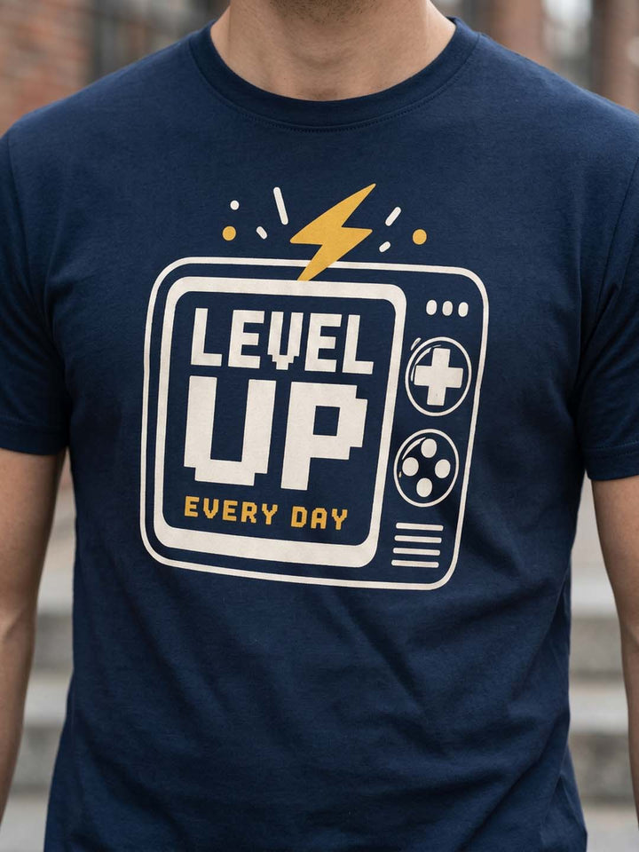 Level Up Navy Blue Classic Fit T-Shirt