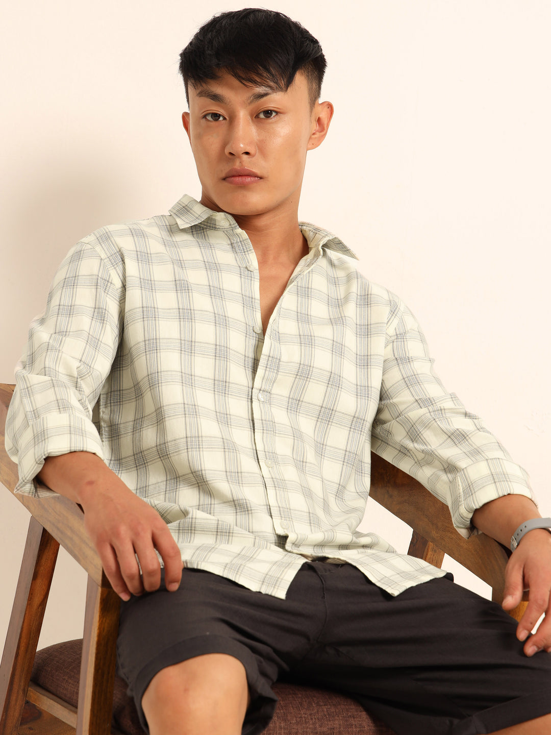 Ivory Regular Fit Check Shirt Checks Shirt Bushirt