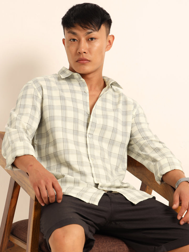 Ivory Regular Fit Check Shirt Checks Shirt Bushirt