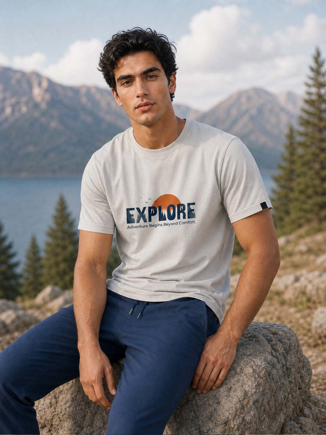 Explore Pastel Grey Classic Fit T-Shirt Graphic T-Shirts Bushirt