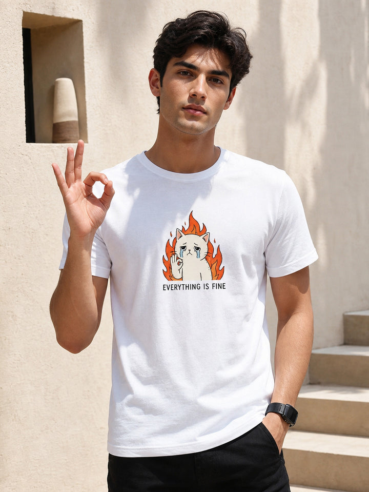 Everything is Fine White Classic Fit T-Shirt Graphic T-Shirts Bushirt
