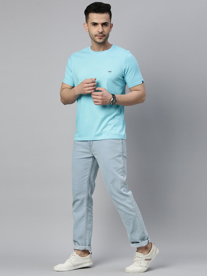 Cadded Blue Solid Half Sleeves T-Shirt Plain T-Shirts Bushirt   