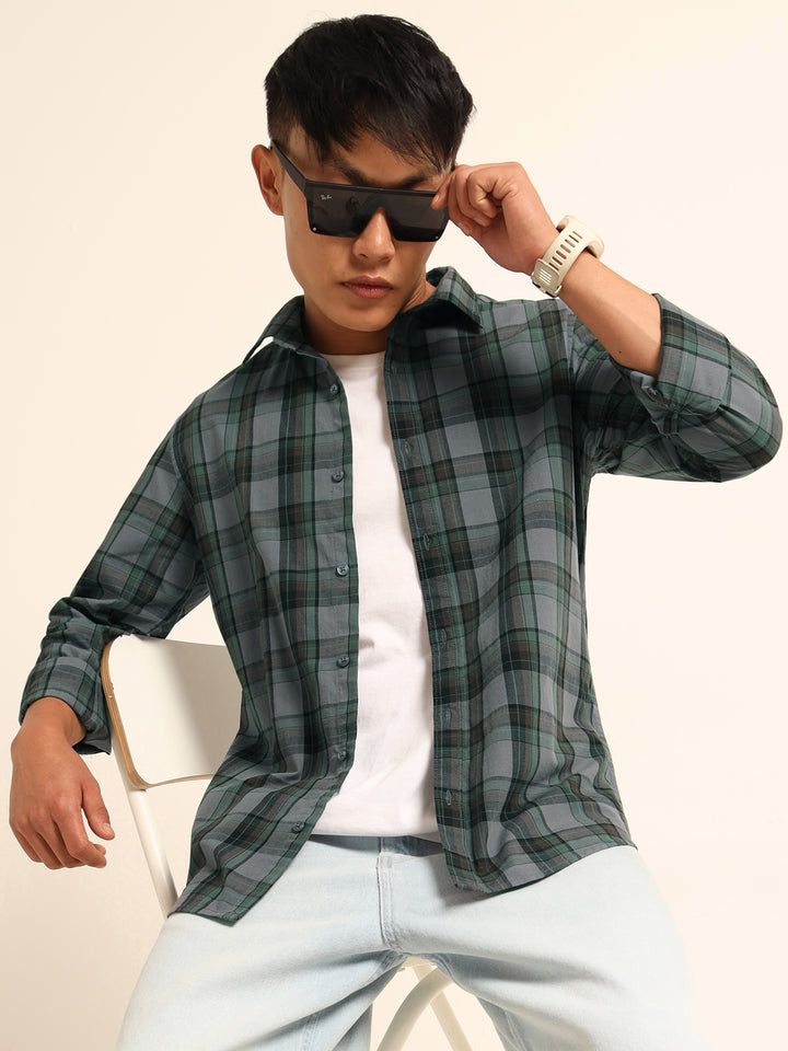 Spruce Blue Regular Fit Check Shirt Checks Shirt Bushirt