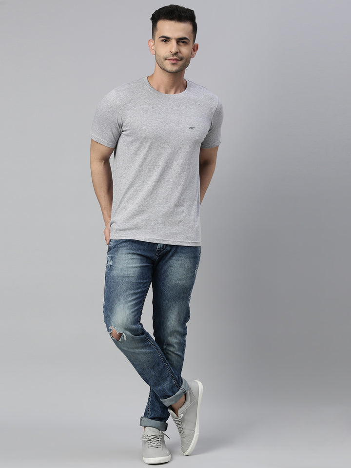Dark Grey Solid Half Sleeves T-Shirt Plain T-Shirts Bushirt   