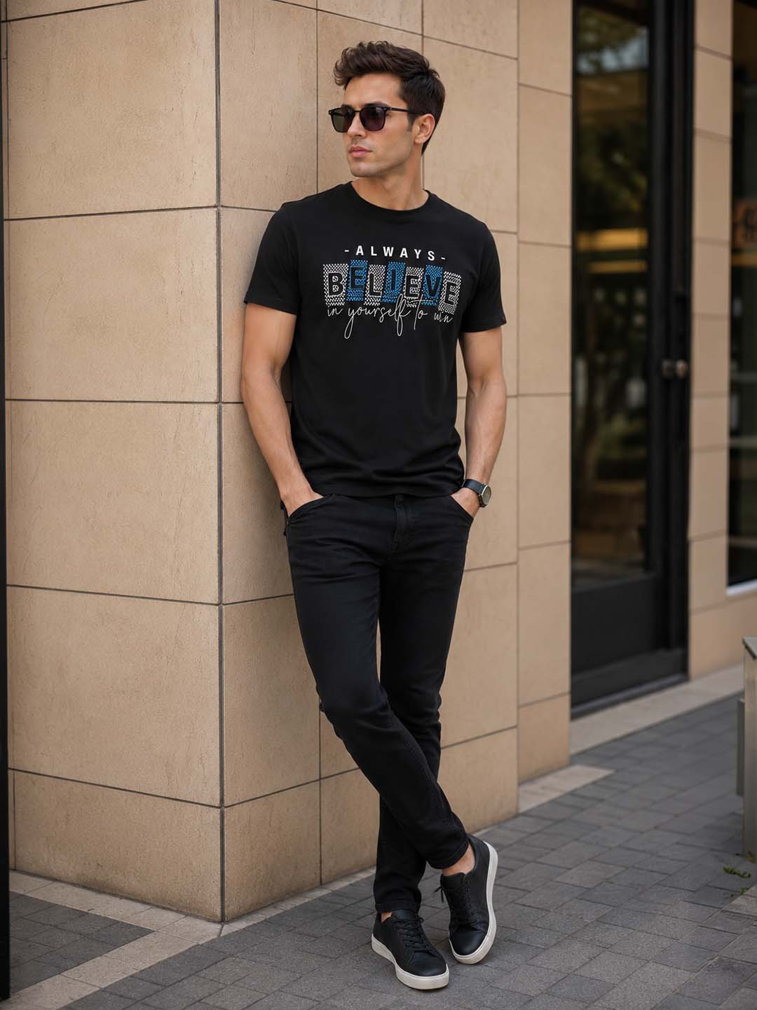 Belive In Your Self Black Classic Fit T-Shirt Graphic T-Shirts Bushirt