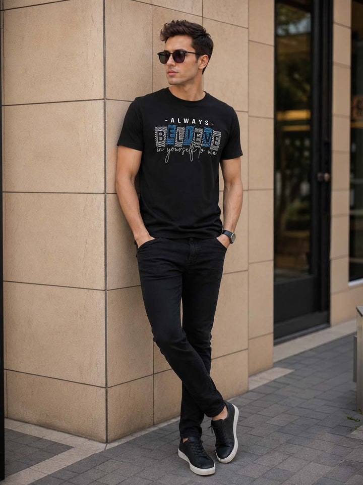 Belive In Your Self Black Classic Fit T-Shirt Graphic T-Shirts Bushirt