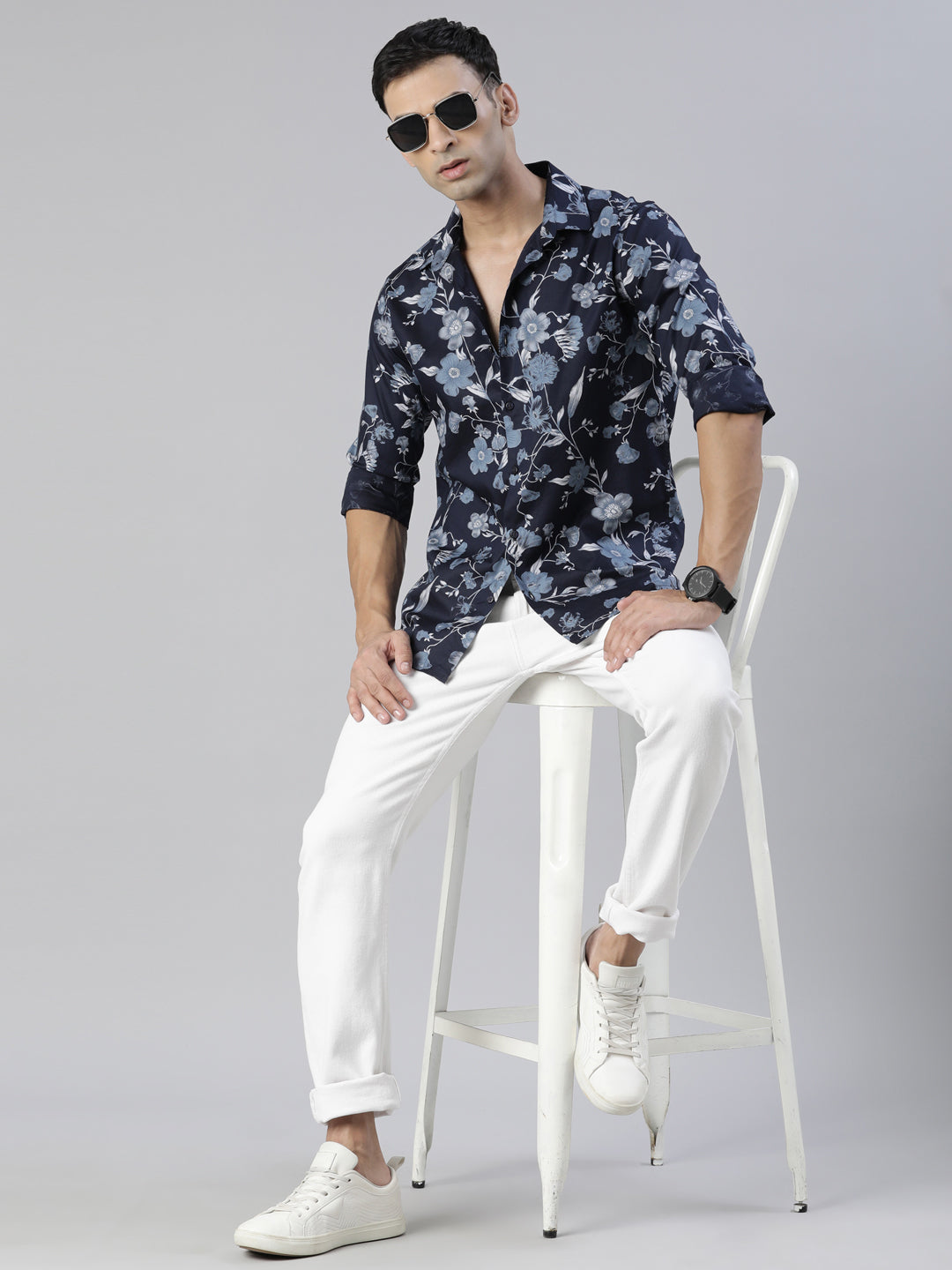 Magnolia Navy Blue Printed Shirt Printed Shirt Bushirt   