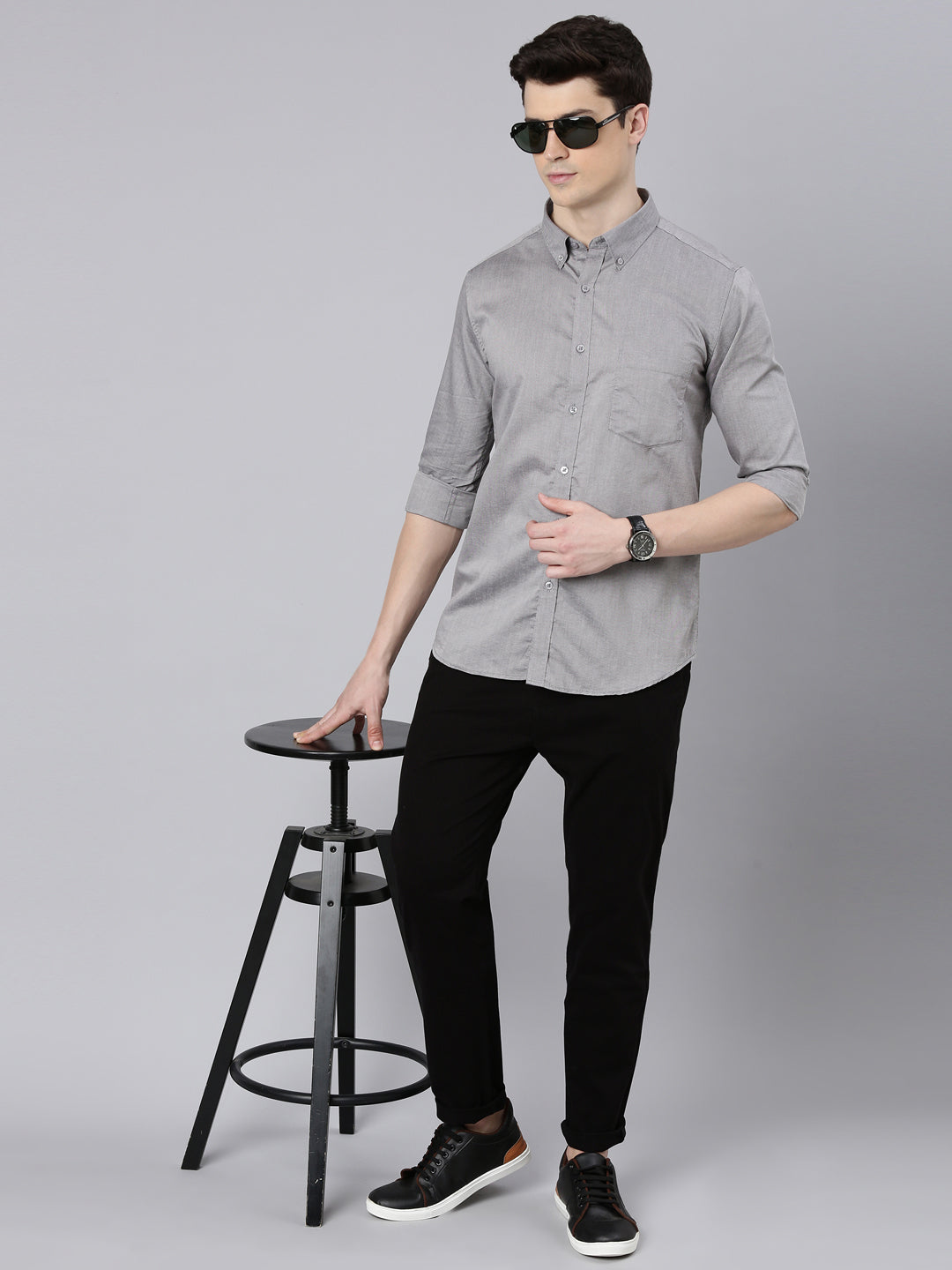 Warm Grey Button Down Solid Shirt Solid Shirt Bushirt   