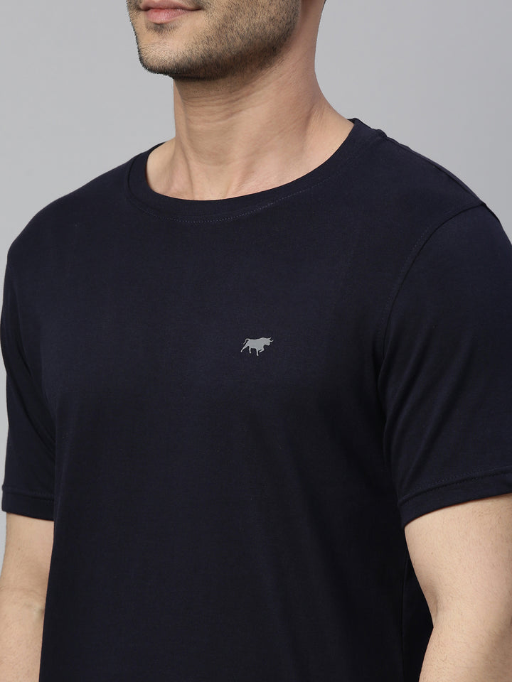 Navy Blue Solid Half Sleeves T-Shirt Plain T-Shirts Bushirt   