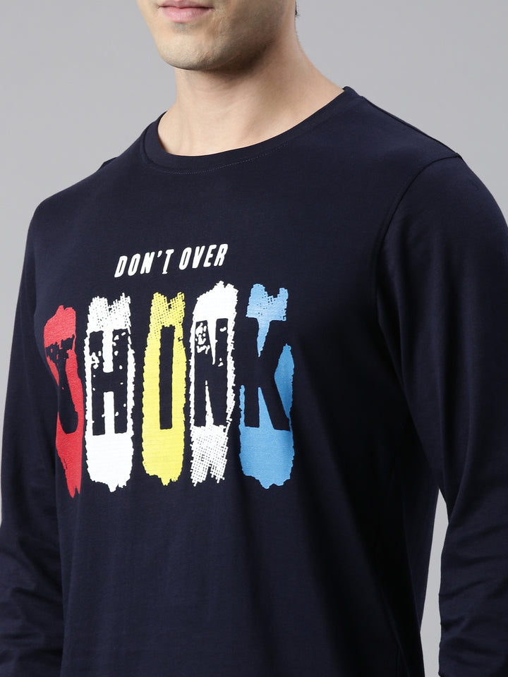 Don't Over Think Navy Blue Full Sleeves T-Shirt Full Sleeves Bushirt   