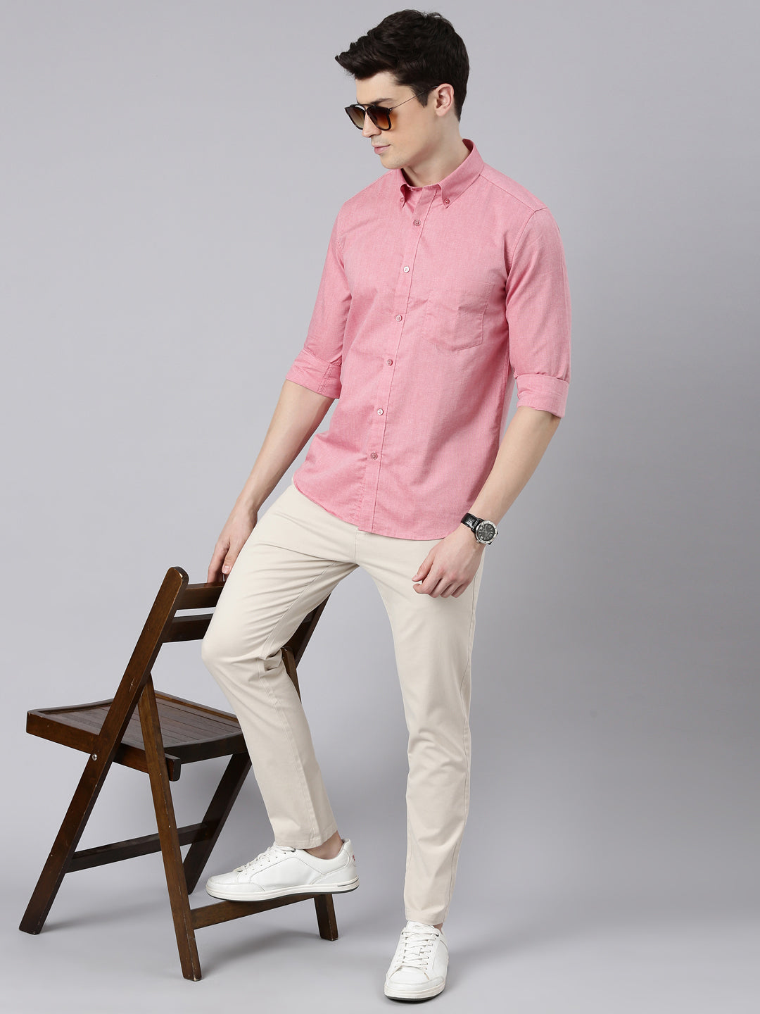 New York Pink Button down Solid Shirt Solid Shirt Bushirt   