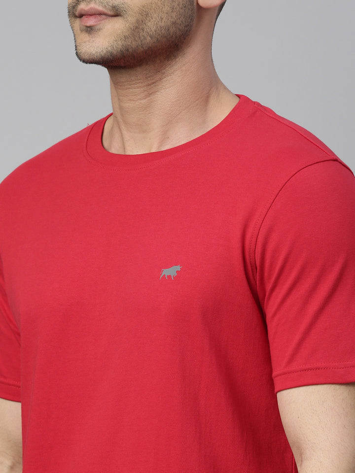 Red Solid Half Sleeves T-Shirt Plain T-Shirts Bushirt   