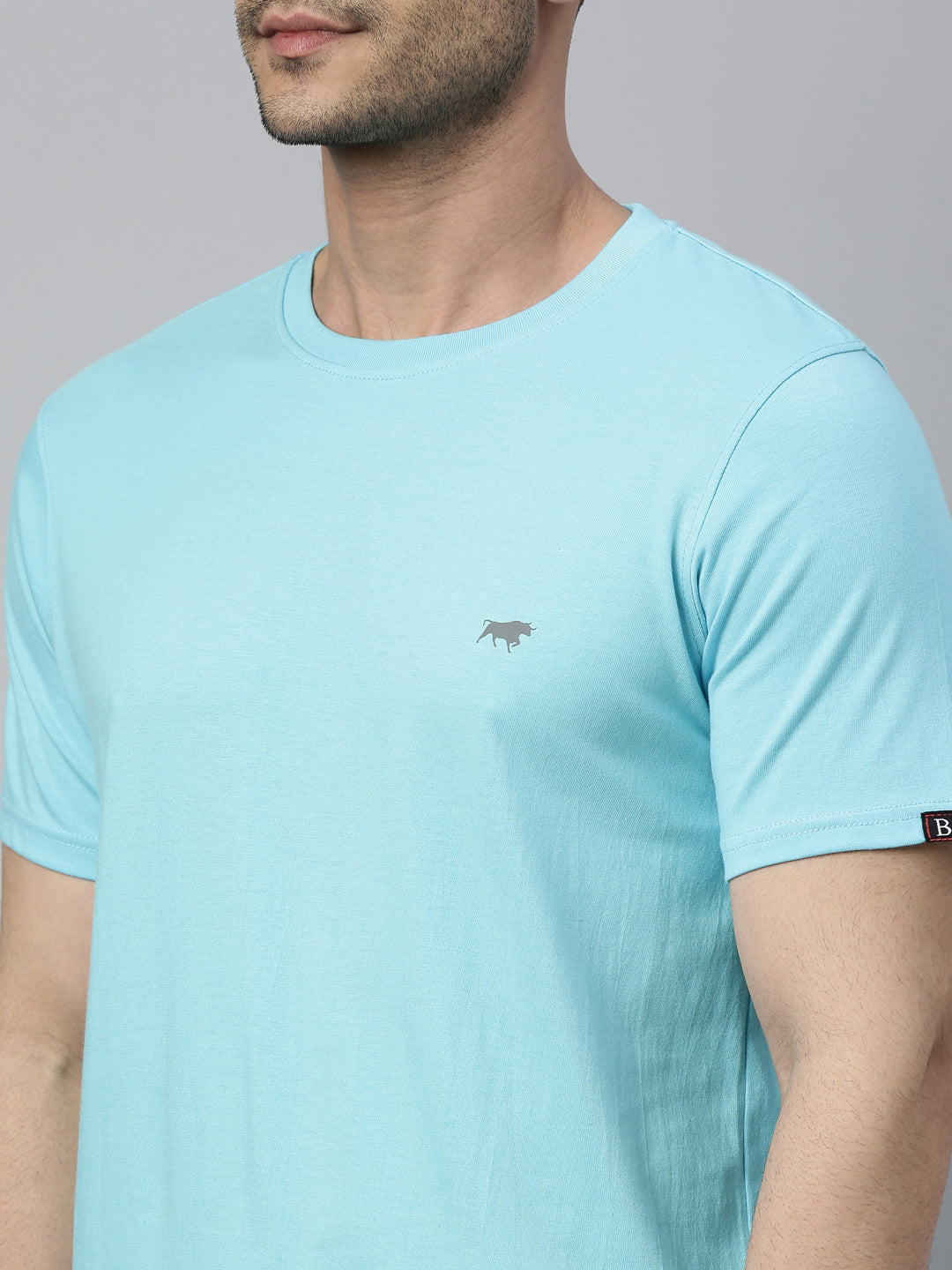 Cadded Blue Solid Half Sleeves T-Shirt