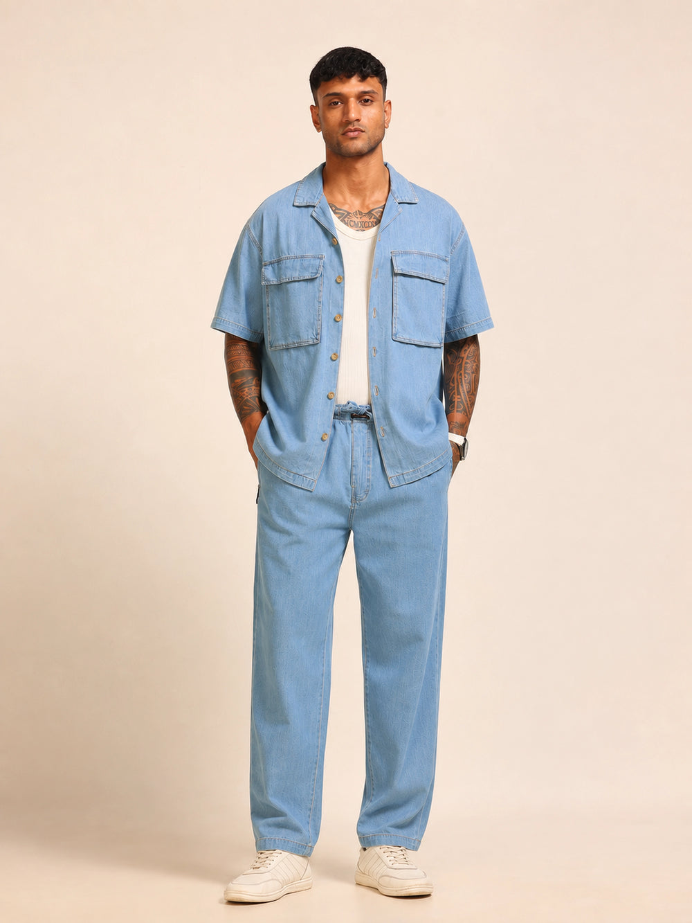 Light Blue Oversize Denim Co-Ords Oversize Co-ords Bushirt