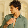 Green Regular Fit Textured Shirt Structured Shirt Bushirt