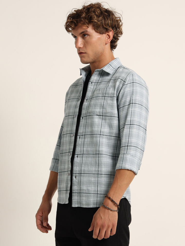 Pastel Grey Regular Fit Check Shirt Checks Shirt Bushirt