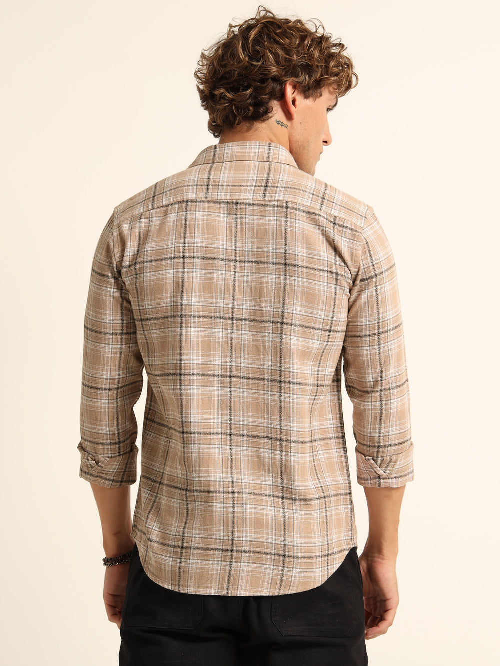 Beige Regular Fit Check Shirt Checks Shirt Bushirt