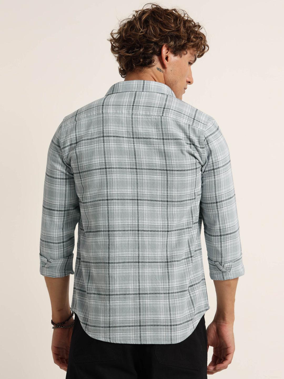 Pastel Grey Regular Fit Check Shirt Checks Shirt Bushirt