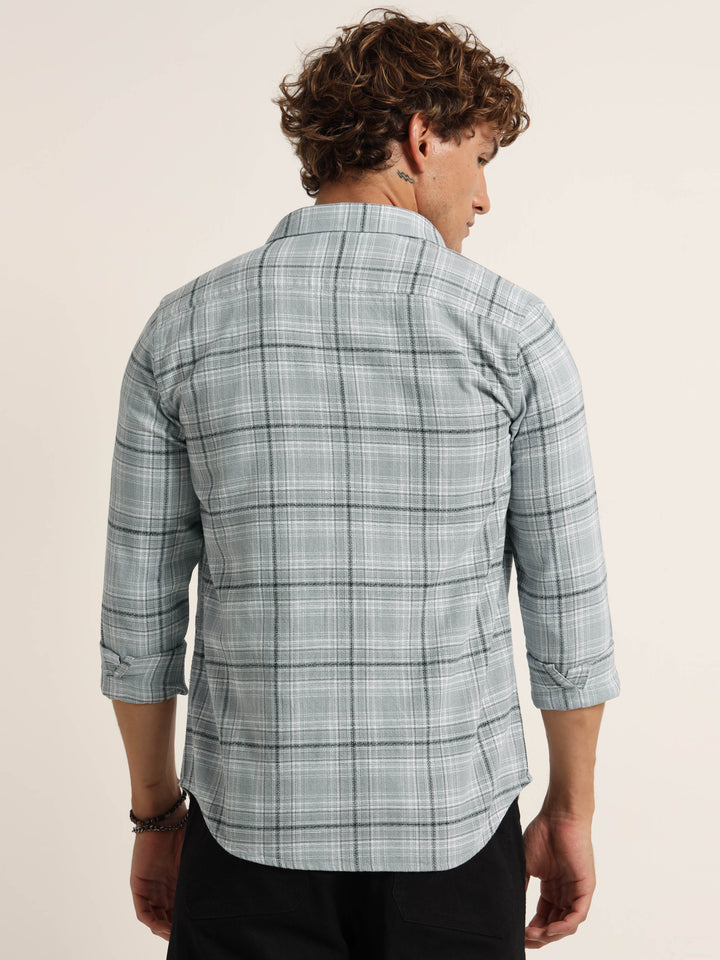 Pastel Grey Regular Fit Check Shirt Checks Shirt Bushirt