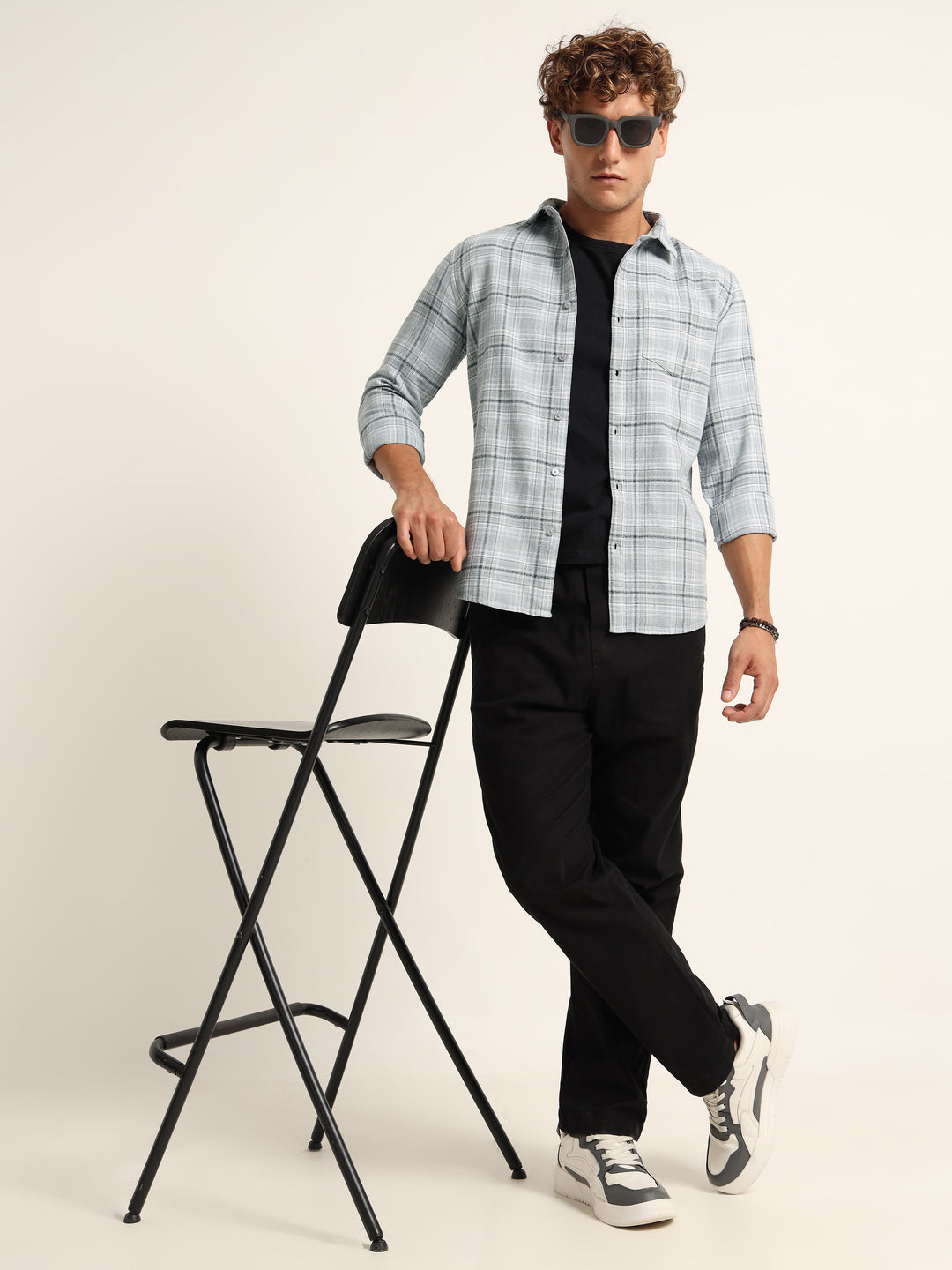 Pastel Grey Regular Fit Check Shirt Checks Shirt Bushirt