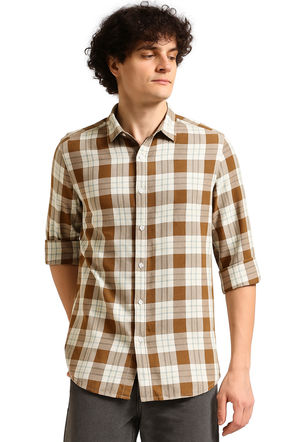 Brown Regular Fit Check Shirt Checks Shirt Bushirt