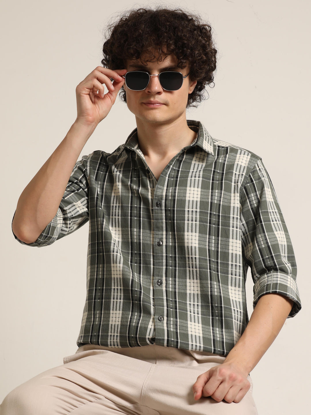 Green Regular Fit Check Shirt Checks Shirt Bushirt