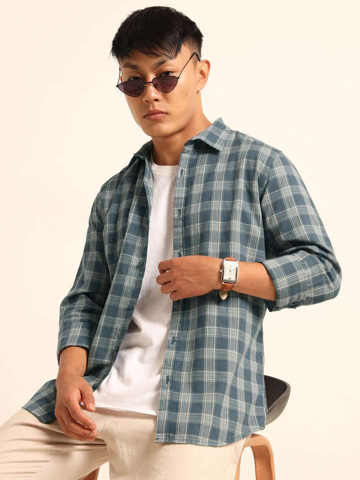 Stone Blue Regular Fit Check Shirt Checks Shirt Bushirt