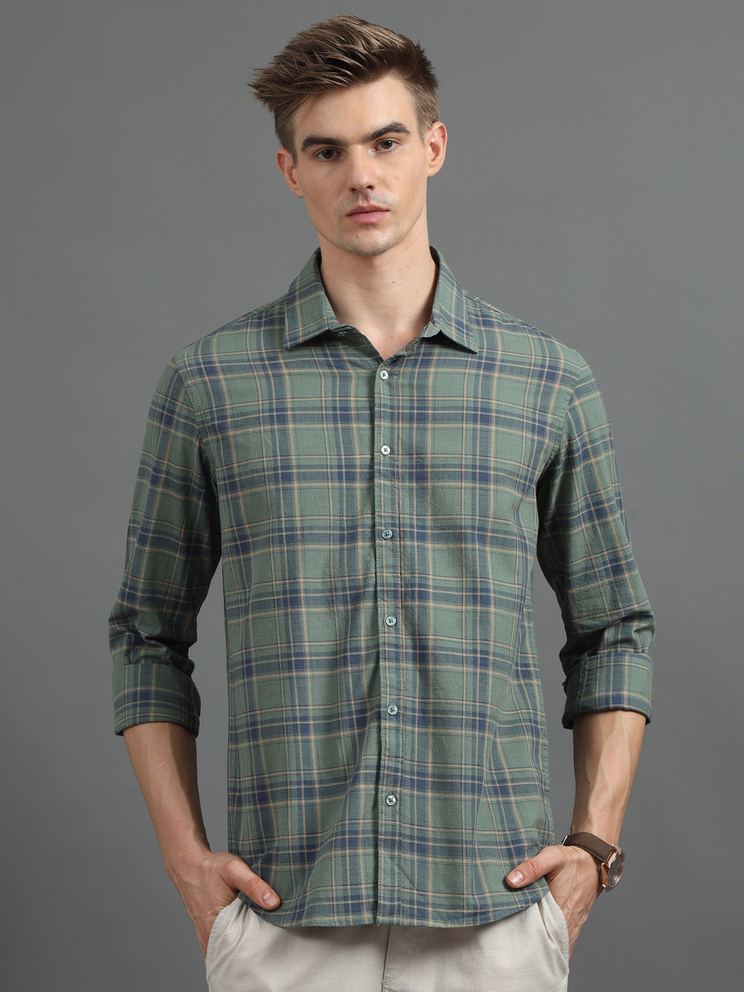 Quaint Green Checked Shirt Checks Shirt Bushirt   