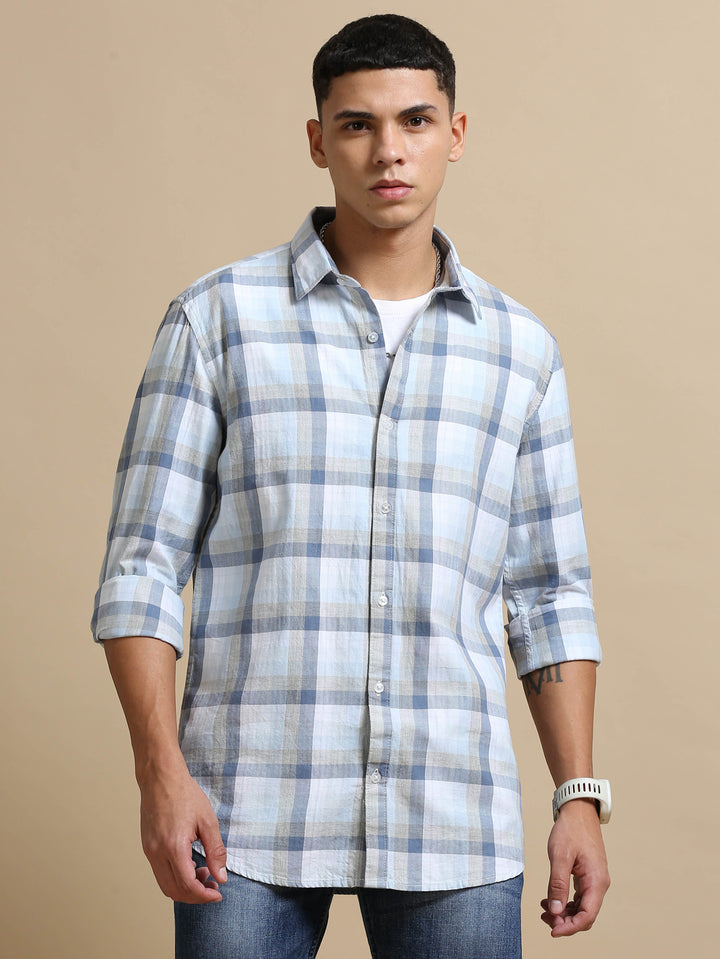 Light Blue Checks Regular Fit Shirt Checks Shirt Bushirt