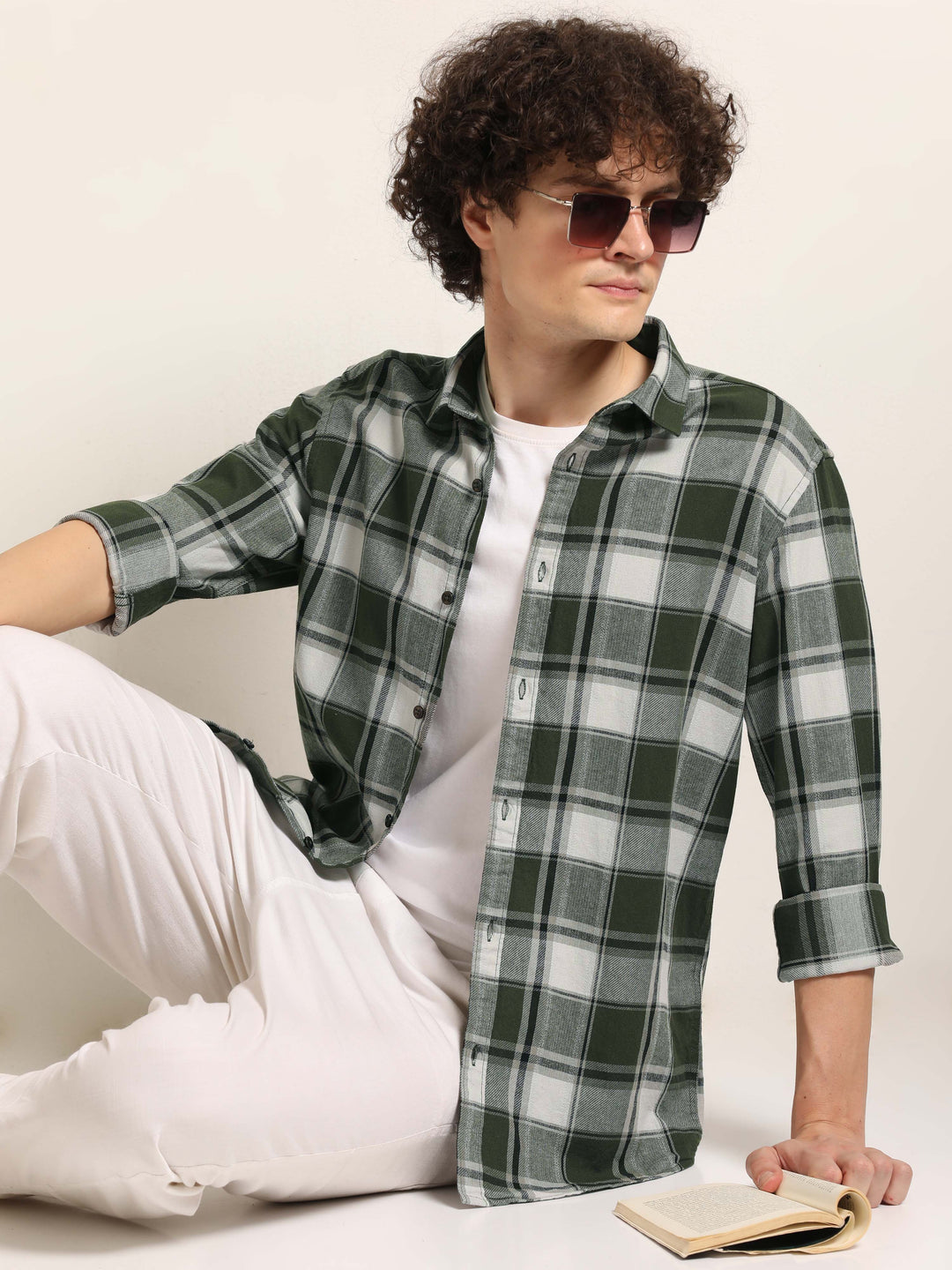 Olive Checks Regular Fit Shirt Checks Shirt Bushirt