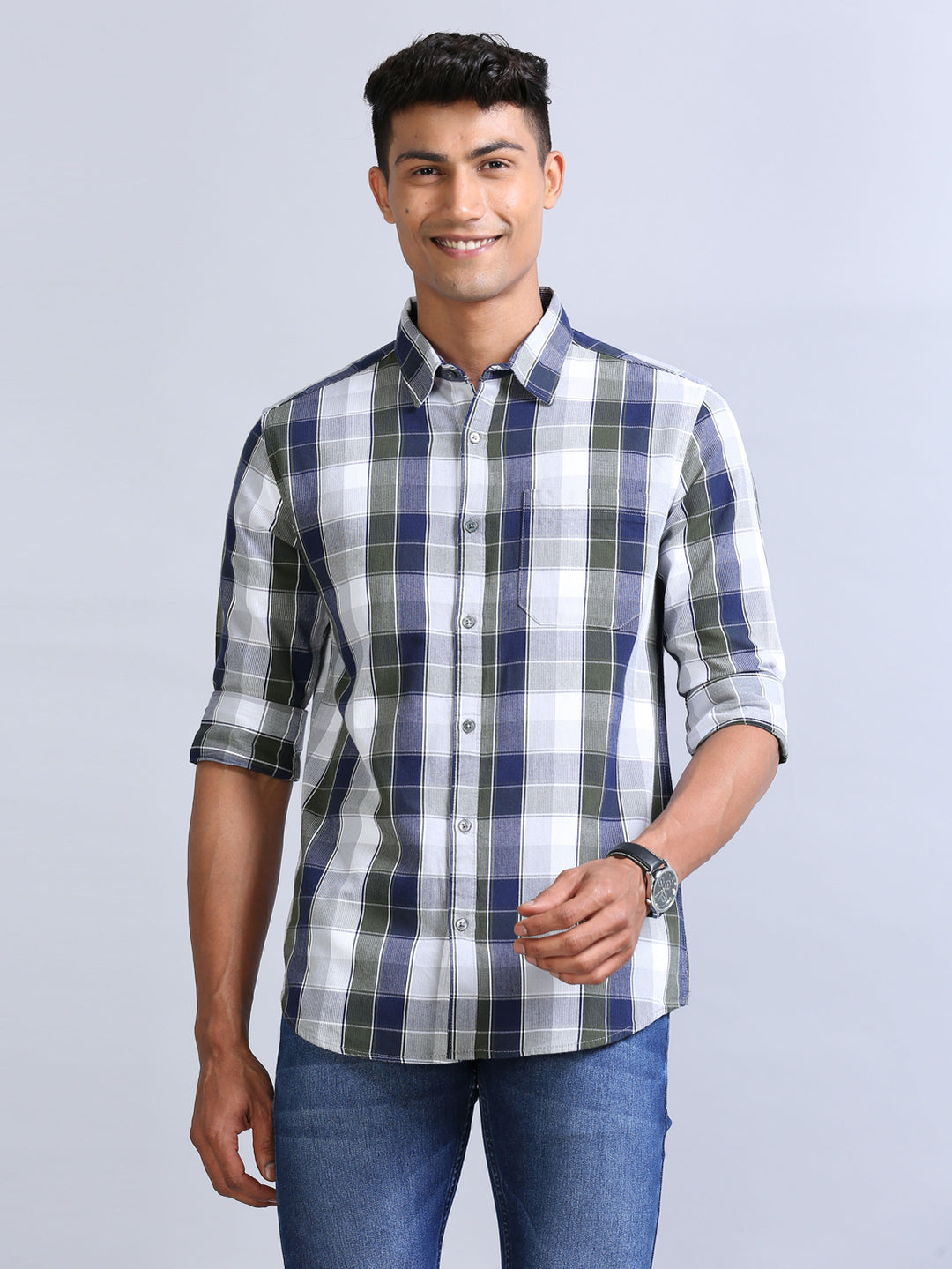 Wale Quadrey Blue Checks Shirt  Bushirt   