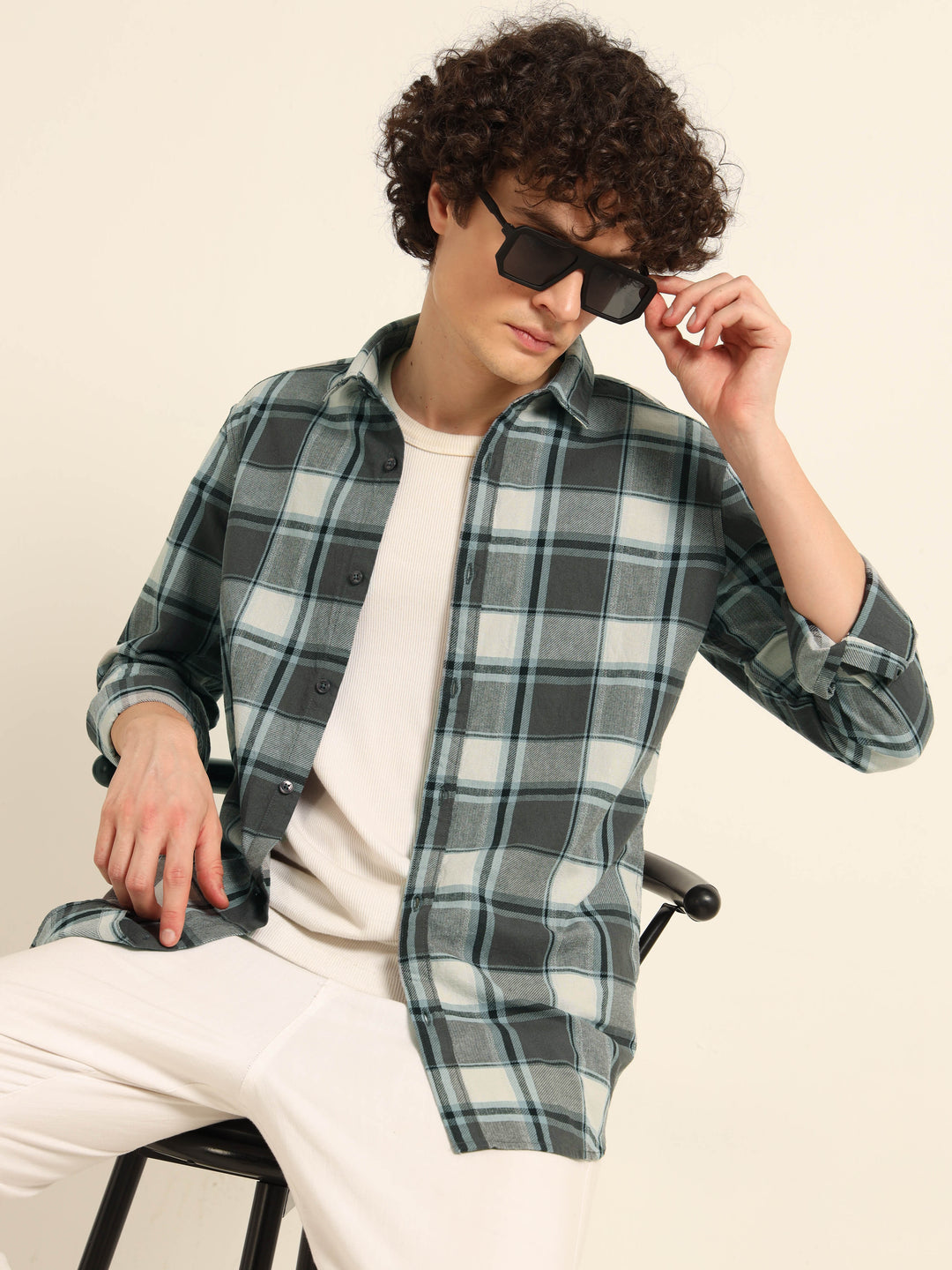 Stone Grey Check Regular Fit Shirt Checks Shirt Bushirt