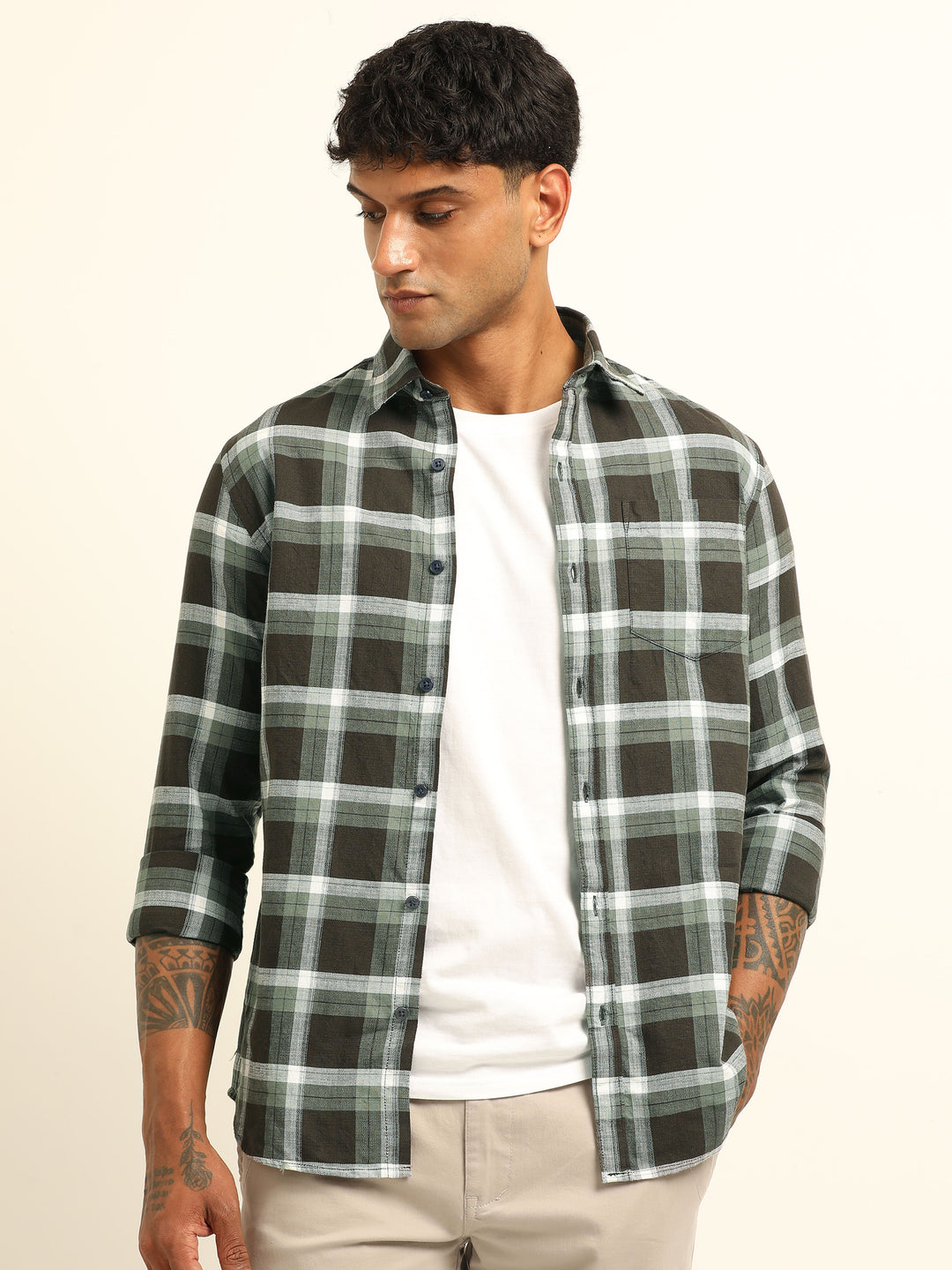 Tuscan Brown Regular Fit Check Shirt Checks Shirt Bushirt