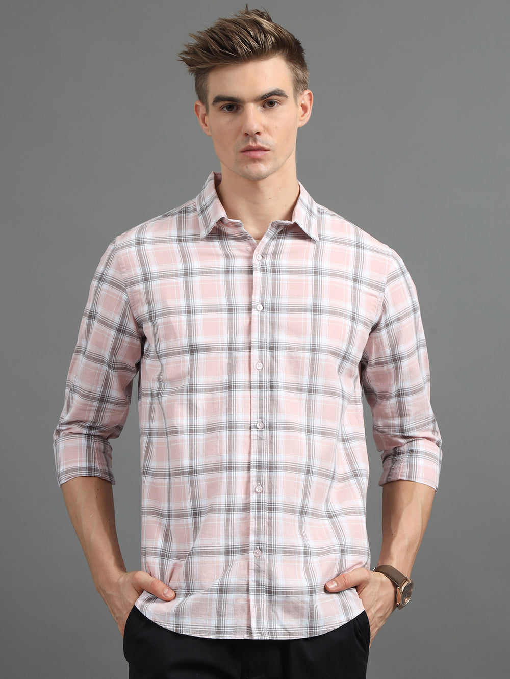 Quardo Light Pink Checks Shirt Checks Shirt Bushirt   