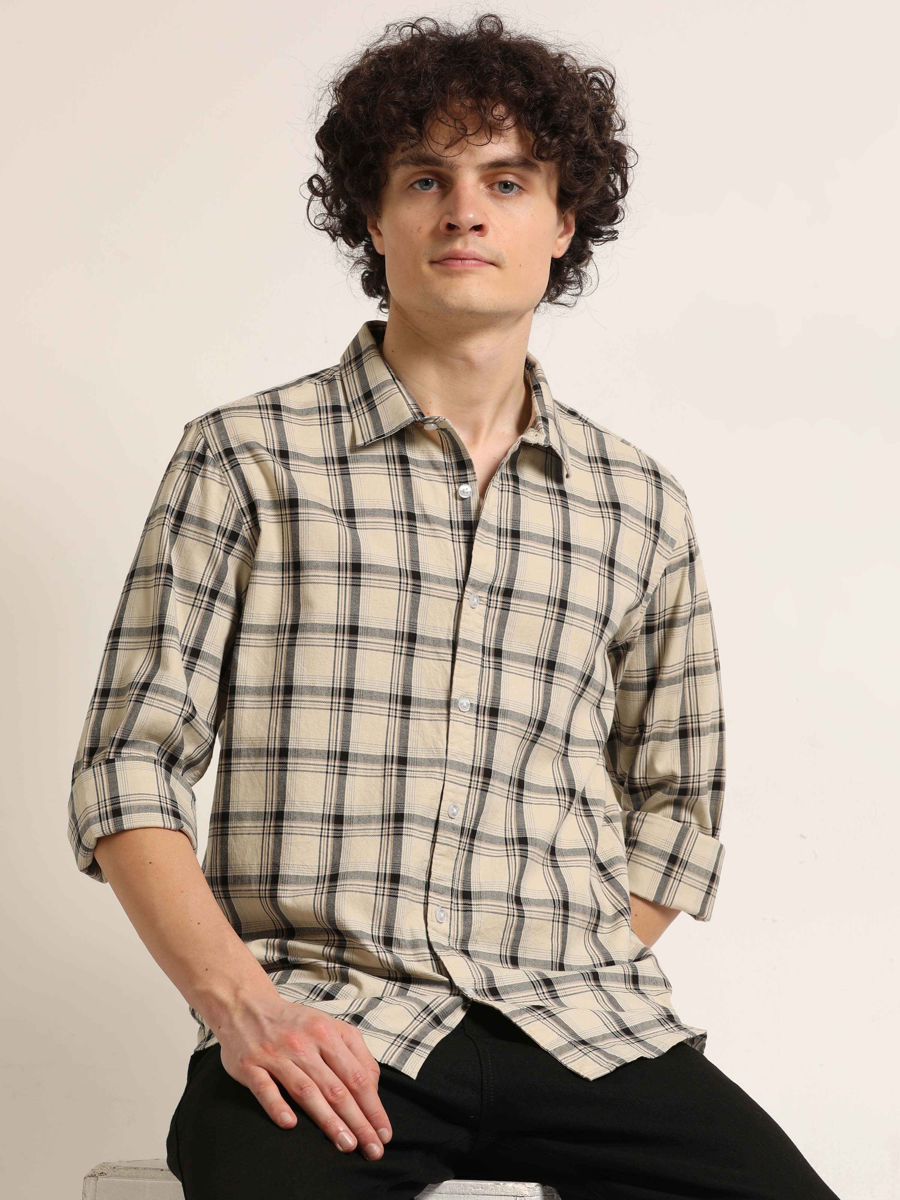 Beige Checks Regular Fit Shirt – Bushirt