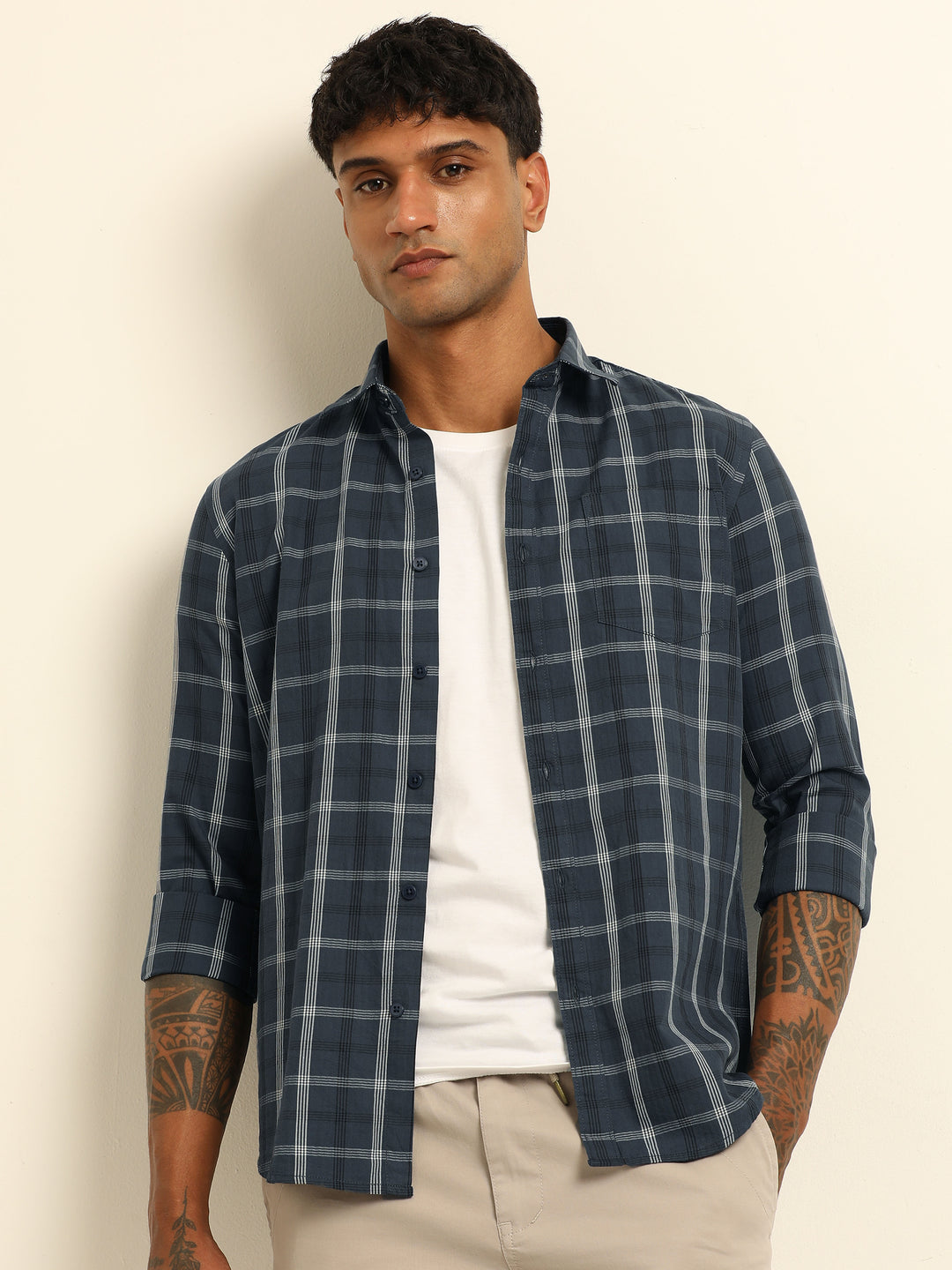Dark Grey Regular Fit Check Shirt Checks Shirt Bushirt