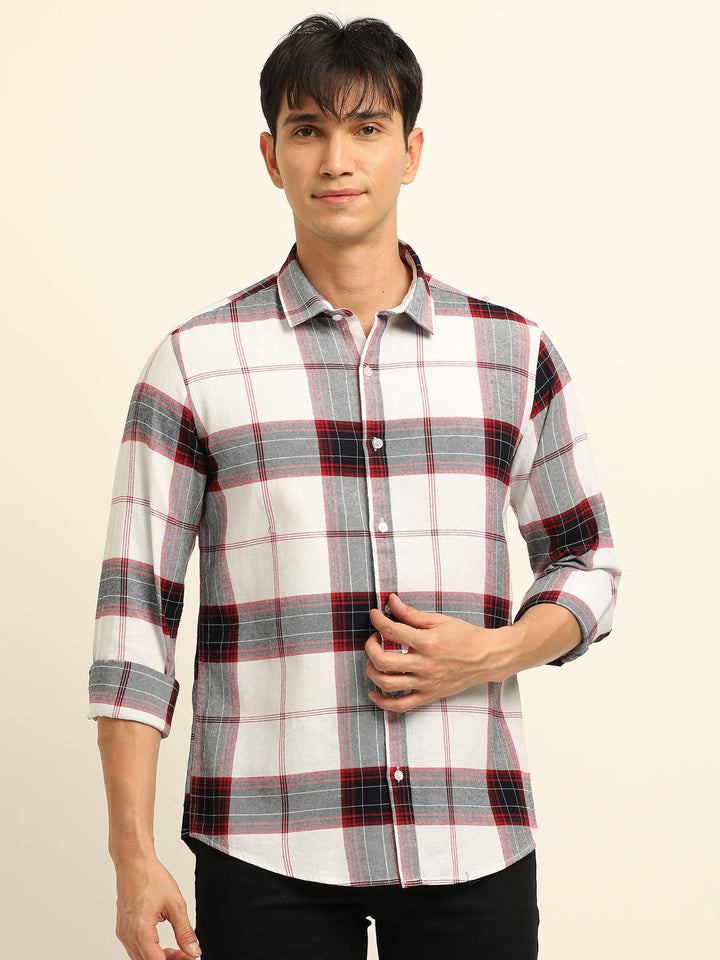 Red Regular Fit Check Shirt Checks Shirt Bushirt
