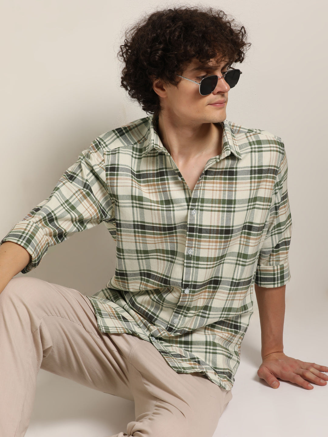 Green Regular Fit Check Shirt Checks Shirt Bushirt